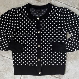 Rachel Zoe Black and White Polka Dot Heart-Button Cardigan -Med